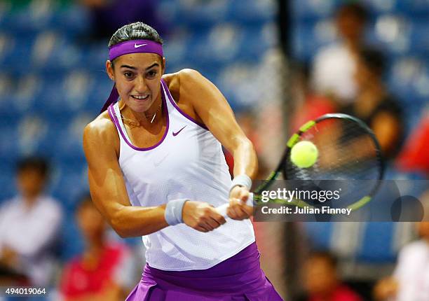 Caroline Garcia of France in action against Ons Jabeur of Tunisia in a round robin match during the WTA Rising Stars Invitational at OCBC Arena on...