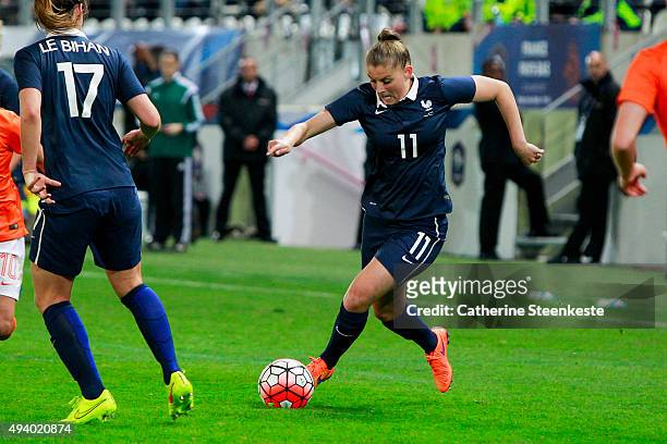 Marie-Charlotte Leger of France controls the ball during the international friendly game between France and Netherlands at Stade Jean Bouin on...
