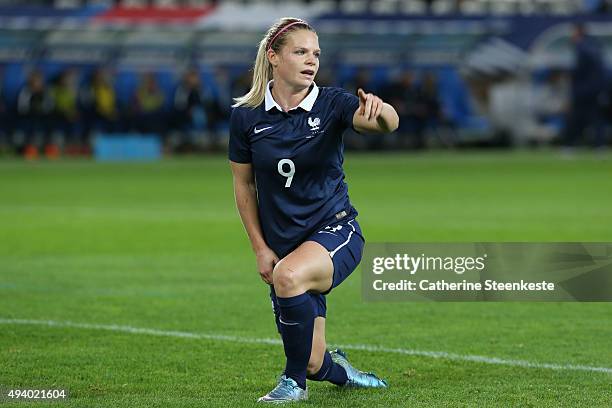 Eugenie Le Sommer of France reacts after a play during the international friendly game between France and Netherlands at Stade Jean Bouin on October...