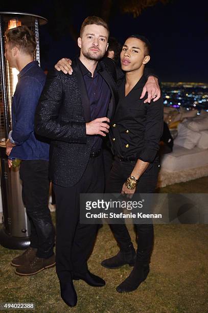 Justin Timberland and Olivier Rousteing attend Olivier Rousteing & Beats Celebrate In Los Angeles at Private Residence on October 23, 2015 in Los...