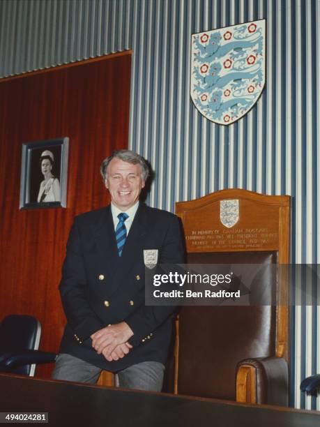 England manager Bobby Robson raises a smile at the FA Headquarters on June 1, 1988 in London, England.