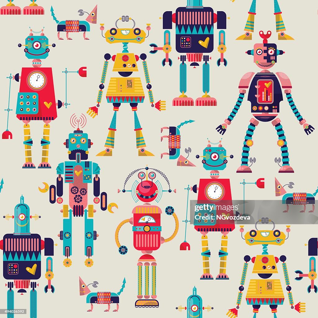Collection Patterns Robot Robots Of Different Shapes And Multiple Collors Seamless Background ...