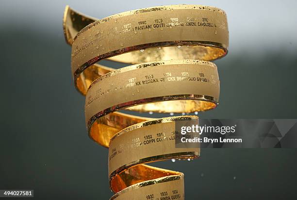 The winners trophy, the 'Trofeo Senza Fine' ahead of the sixteenth stage of the 2014 Giro d'Italia, a 139km high mountain stage between Ponte di...