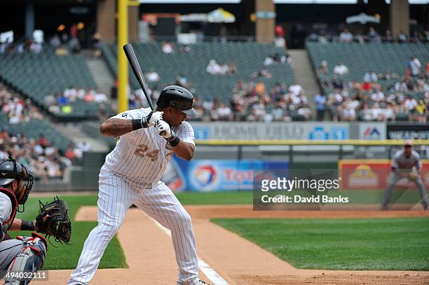 Dayan Viciedo of the Chicago White Sox bats against the Cleveland Indians on May 26, 2014 at U.S. Cellular Field in Chicago, Illinois. The Chicago...