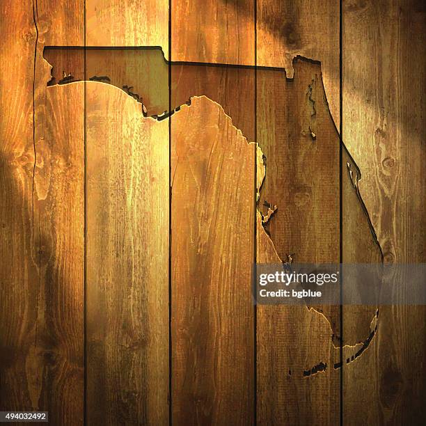 florida map on lit wooden background - sunshine state stock illustrations
