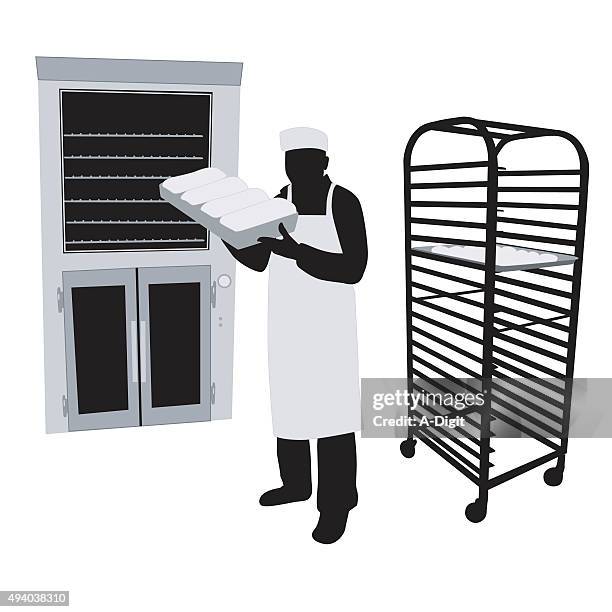 bakery buns oven - rack stock illustrations