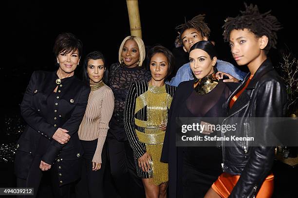 Kris Jenner, Kourtney Kardashian, Mary J. Blige, Jada Pinkett Smith, Jaden Smith, Kim Kardashian West and Willow Smith attend Olivier Rousteing &...