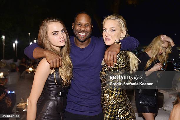 Cara Delevingne, Omar Johnson and Kate Hudson attend Olivier Rousteing & Beats Celebrate In Los Angeles at Private Residence on October 23, 2015 in...