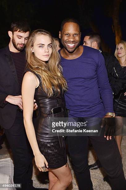 Cara Delevingne and Omar Johnson attend Olivier Rousteing & Beats Celebrate In Los Angeles at Private Residence on October 23, 2015 in Los Angeles,...