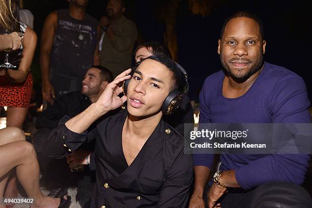 Olivier Rousteing and Omar Johnson attend Olivier Rousteing & Beats Celebrate In Los Angeles at Private Residence on October 23, 2015 in Los Angeles,...