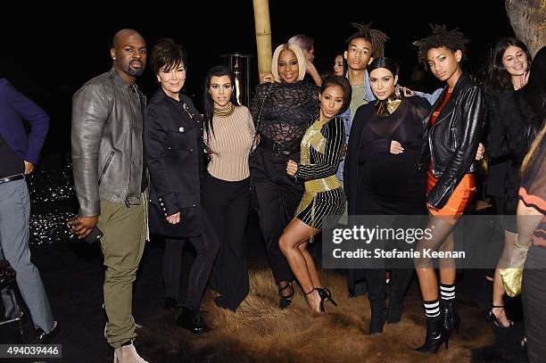 Corey Gamble, Kris Jenner, Kourtney Kardashian, Mary J. Blige, Jada Pinkett Smith, Jaden Smith, Kim Kardashian West and Willow Smith attend Olivier...