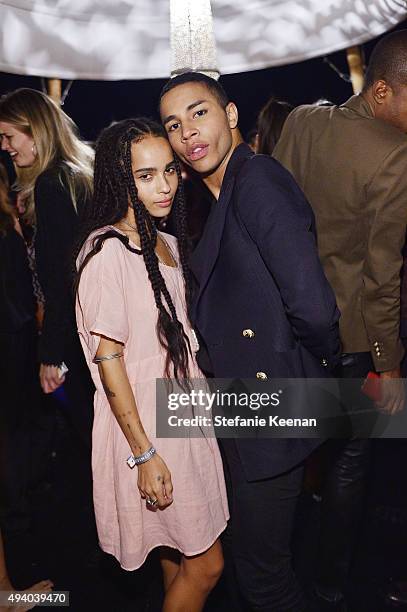 Zoe Kravitz and Olivier Rousteing attend Olivier Rousteing & Beats Celebrate In Los Angeles at Private Residence on October 23, 2015 in Los Angeles,...