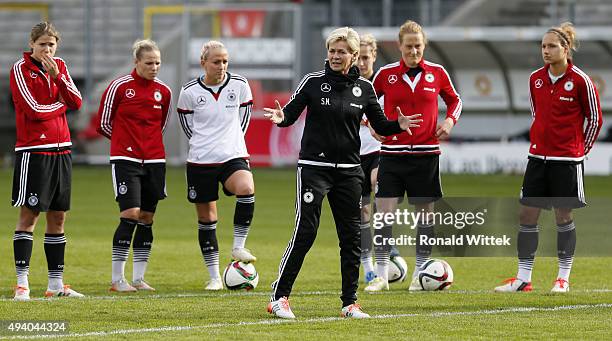 Head coach Sylvia Neid of Germany Women's National team during a training session at Hardtwald stadion on October 24, 2015 in Sandhausen, Germany.