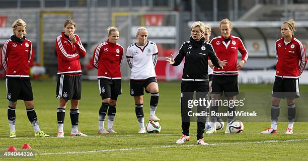 Head coach Sylvia Neid of Germany Women's National team during a training session at Hardtwald stadion on October 24, 2015 in Sandhausen, Germany.