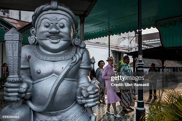 Danish Queen Margrethe II meets with Sri Sultan Hamengkubuwono X during her visit at Kraton Yogyakarta Palace on October 24, 2015 in Yogyakarta,...