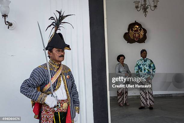 Sri Sultan Hamengkubuwono X and his wife Gusti Kangjeng Ratu Hemas, prepare to welcome Queen Margrethe II of Denmark at Kraton Yogyakarta Palace on...