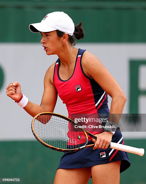 Silvia Soler Espinosa of Spain celebrates a point during her women's singles match against Chanelle Scheepers of South Africa on day three of the...