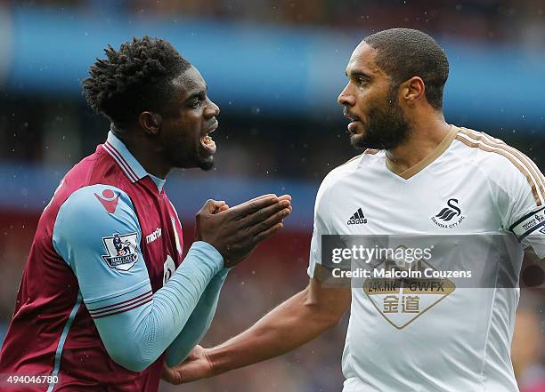 Micah Richards of Aston Villa and Ashley Williams of Swansea City argue during the Barclays Premier League match between Aston Villa and Swansea City...