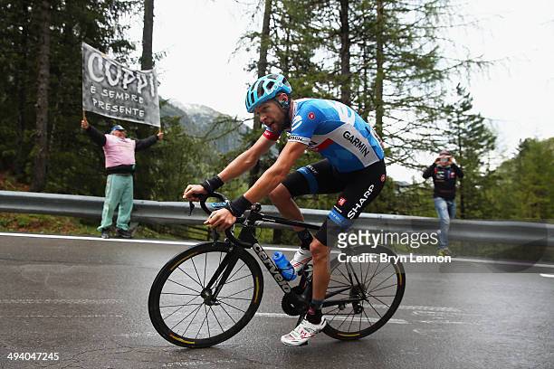 Ryder Hesjedal of Canada and Garmin-Sharp in action on the sixteenth stage of the 2014 Giro d'Italia, a 139km high mountain stage between Ponte di...