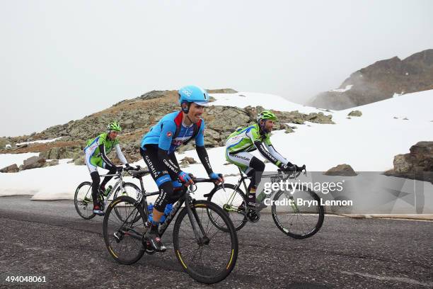 Andre Fernando Cardoso of Portugal and Garmin Sharp climbs towards the top of the Stelvio Pass during the sixteenth stage of the 2014 Giro d'Italia,...