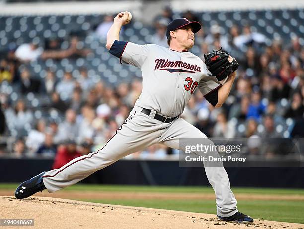 Kevin Correia of the Minnesota Twins pitches during the first inning of a baseball game against the San Diego Padres at Petco Park May 20, 2014 in...