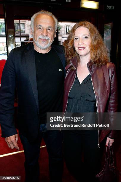 Francis Perrin with his wife Gersende attend the 'Mugler Follies' 100th Edition at Le Comedia in Paris on May 26, 2014 in Paris, France.