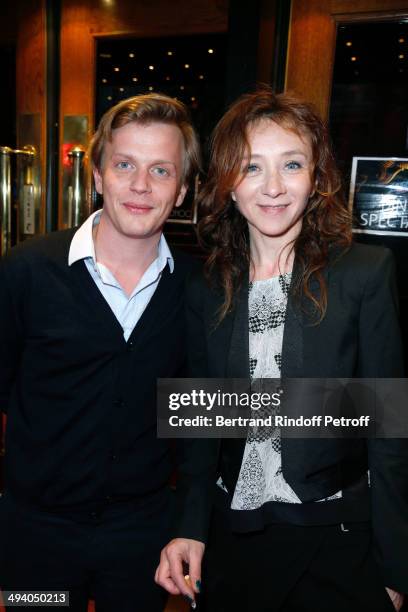 Humorist Alex Lutz and actress Sylvie Testud attend the 'Mugler Follies' 100th Edition at Le Comedia in Paris on May 26, 2014 in Paris, France.
