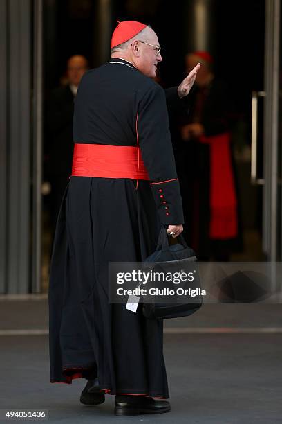Cardinal Timothy Dolan arrives at the closing session of the Synod on the themes of family the at Synod Hall on October 24, 2015 in Vatican City,...