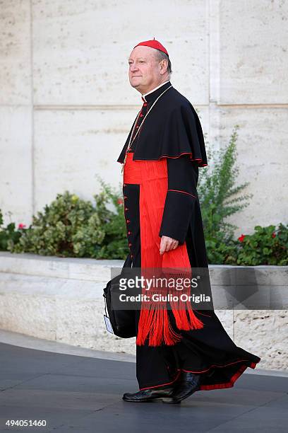Cardinal Gianfranco Ravasil arrives at the closing session of the Synod on the themes of family the at Synod Hall on October 24, 2015 in Vatican...