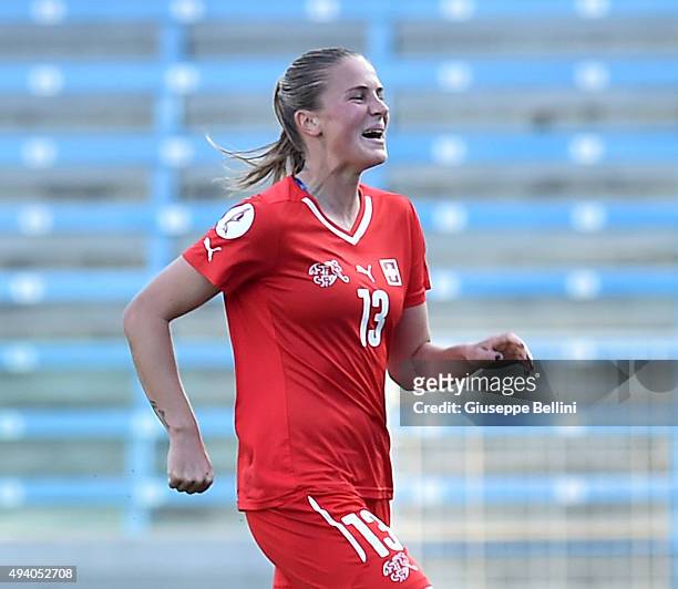 Ana-Maria Crnogorcevic of Switzerland celebrates after scoring the goal 3-0 during the UEFA Women's Euro 2017 Qualifier between Italy and Switzerland...
