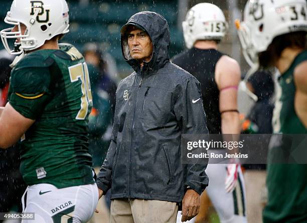 Head coach Art Briles of the Baylor Bears watches his team before the Iowa State Cyclones take on the Baylor Bears at McLane Stadium on October 24,...
