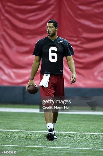 Logan Thomas of the Arizona Cardinals participates in drills during a Rookie Minicamp practice on May 23, 2014 in Tempe, Arizona.