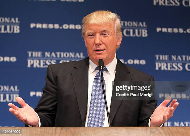 Donald Trump, chairman and president of the Trump Organization, discusses "Building the Trump Brand" at The National Press Club on May 27, 2014 in...