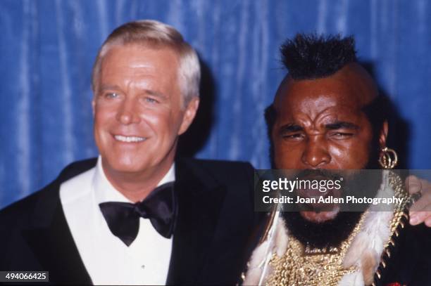 Actors George Peppard and Mr. T attend the 35th Annual Primetime Emmy Awards held at the Pasadena Civic Auditorium on September 25, 1983 in Pasadena,...