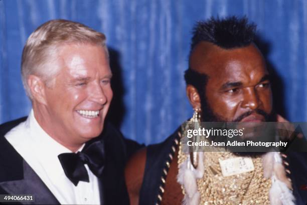 Actors George Peppard and Mr. T attend the 35th Annual Primetime Emmy Awards held at the Pasadena Civic Auditorium on September 25, 1983 in Pasadena,...