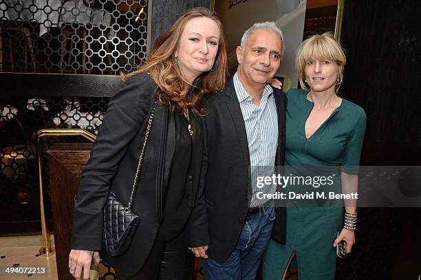 Lucy Yeomans, Editor-in-Chief of PORTER magazine, Hanif Kureishi and Rachel Johnson attend a private dinner hosted by PORTER Magazine for author Siri...