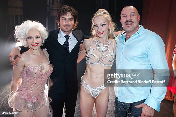 Ian Somerhalder and Thierry Mugler attend the 'Mugler Follies' 100th Edition at Le Comedia in Paris on May 26, 2014 in Paris, France.