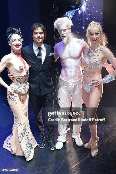 Ian Somerhalder and persona attend the 'Mugler Follies' 100th Edition at Le Comedia in Paris on May 26, 2014 in Paris, France.