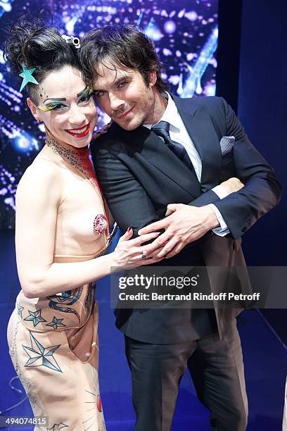 Ian Somerhalder and persona attend the 'Mugler Follies' 100th Edition at Le Comedia in Paris on May 26, 2014 in Paris, France.