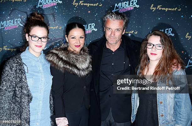 David Brecourt with his daughters Esther, Salome and a friend attend the 'Mugler Follies' 100th Edition at Le Comedia in Paris on May 26, 2014 in...