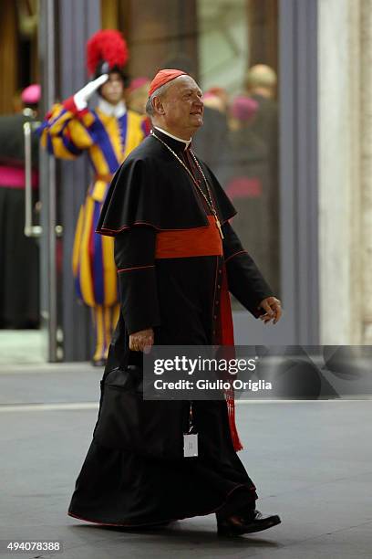 Cardinal Gianfranco Ravasi leaves the closing session of the Synod on the themes of family the at Synod Hall on October 24, 2015 in Vatican City,...