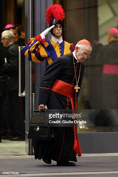 Cardinal Jean-Louis Tauran leaves the closing session of the Synod on the themes of family the at Synod Hall on October 24, 2015 in Vatican City,...