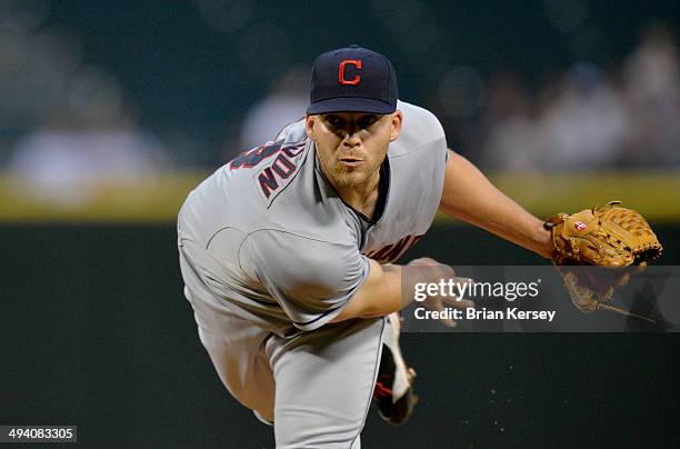 Starter Justin Masterson of the Cleveland Indians delivers a pitch during the first inning against the Chicago White Sox at U.S. Cellular Field on...