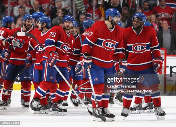 Subban and Max Pacioretty of the Montreal Canadiens celebrates after defeating the New York Rangers during Game Five of the Eastern Conference Final...