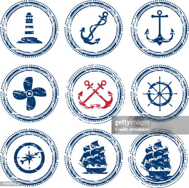 nautical vessel symbols - industrial sailing craft stock illustrations