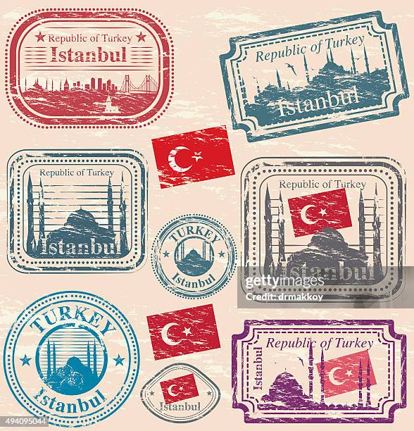 turkey stamps - istanbul stock illustrations