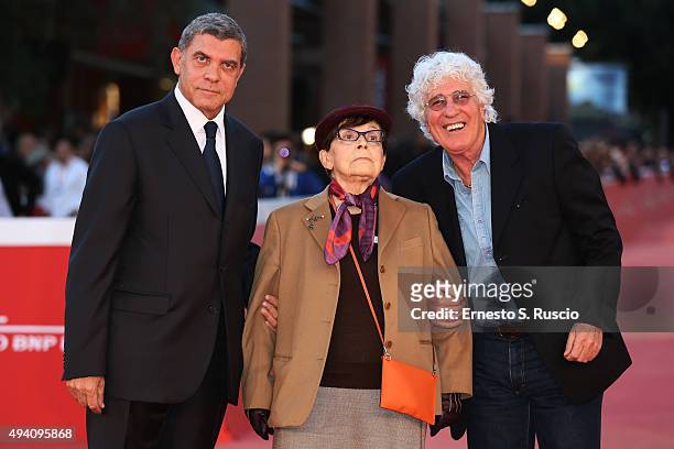 Giovanni Cottone, Franca Valeri and Ninetto Davoli attend a red carpet for 'StarLight Cinema Award' during the 10th Rome Film Fest on October 24,...