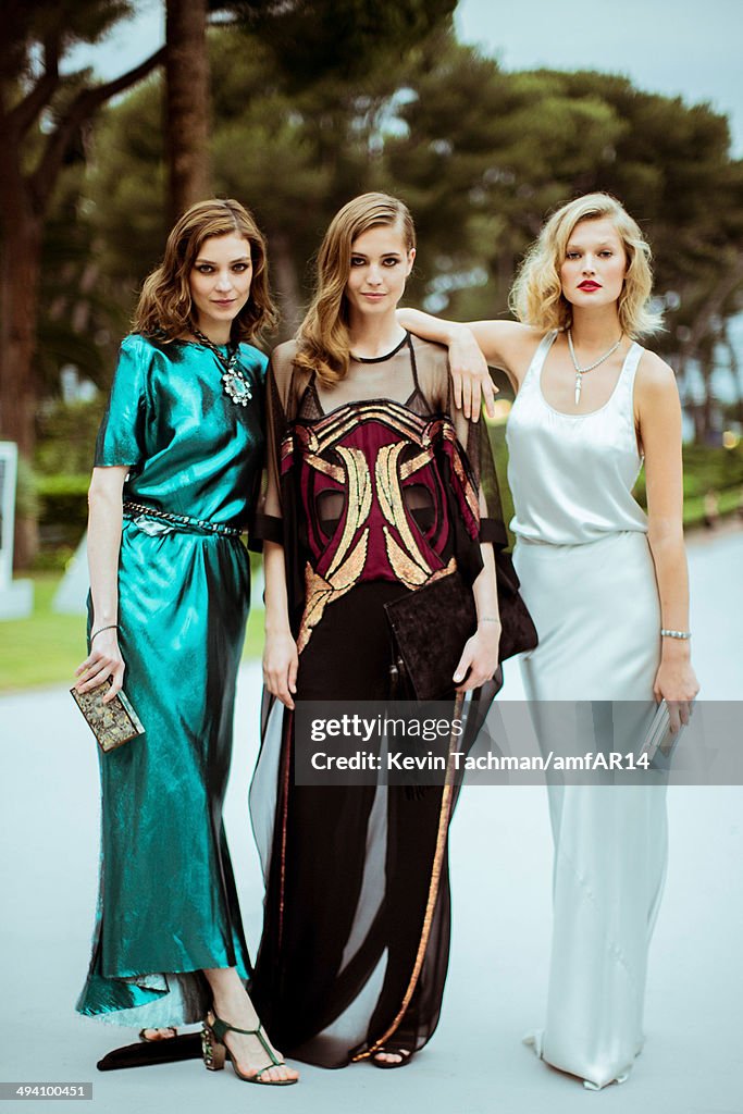 Kati Nescher, Nadja Bender and Toni Garrn attend amfAR's 21st Cinema