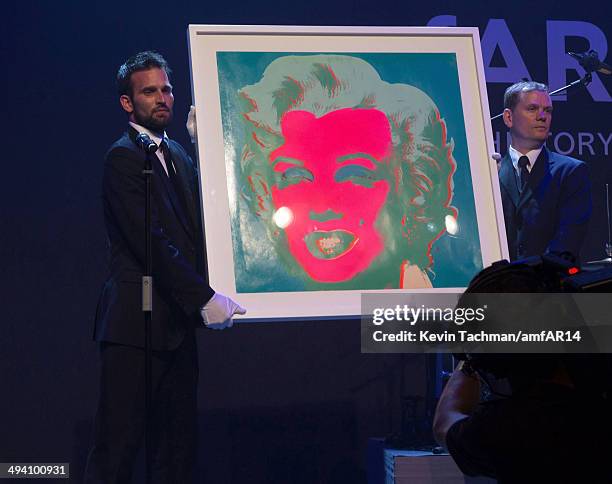 Artwork by Andy Warhol held onstage amfAR's 21st Cinema Against AIDS Gala presented by WORLDVIEW, BOLD FILMS, and BVLGARI at Hotel du Cap-Eden-Roc on...