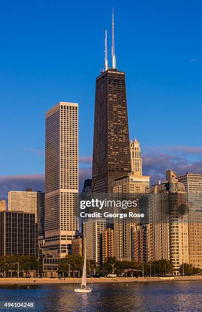 Lake Shore Drive condominiums and the John Hancock Tower, located on the Gold Coast, are viewed at sunrise on October 10, 2015 in Chicago, Illinois....